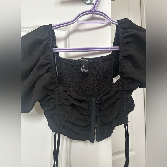 Forever 21 black ruffle flattering corset type top S - Picture 2 of 5